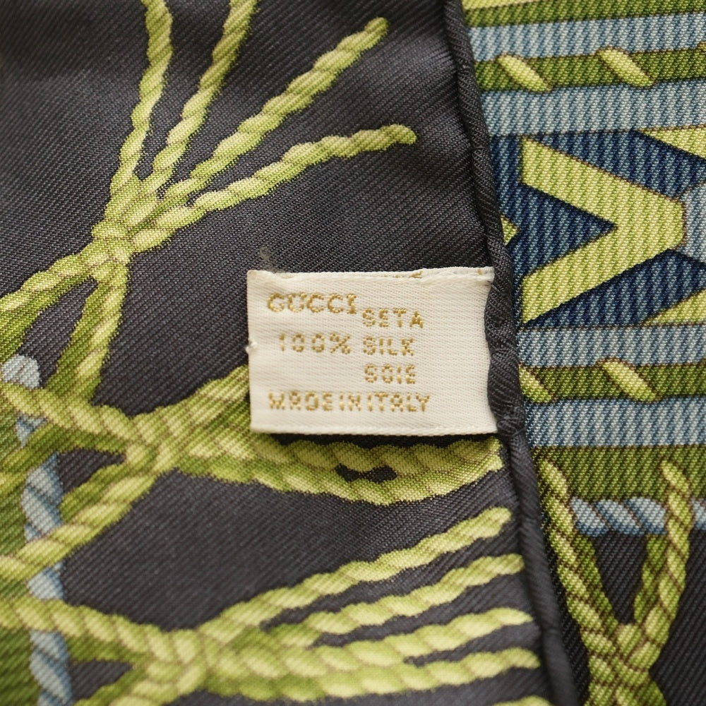 GUCCI(グッチ) ベルト柄 大判スカーフ シルク ネイビー×グリーン