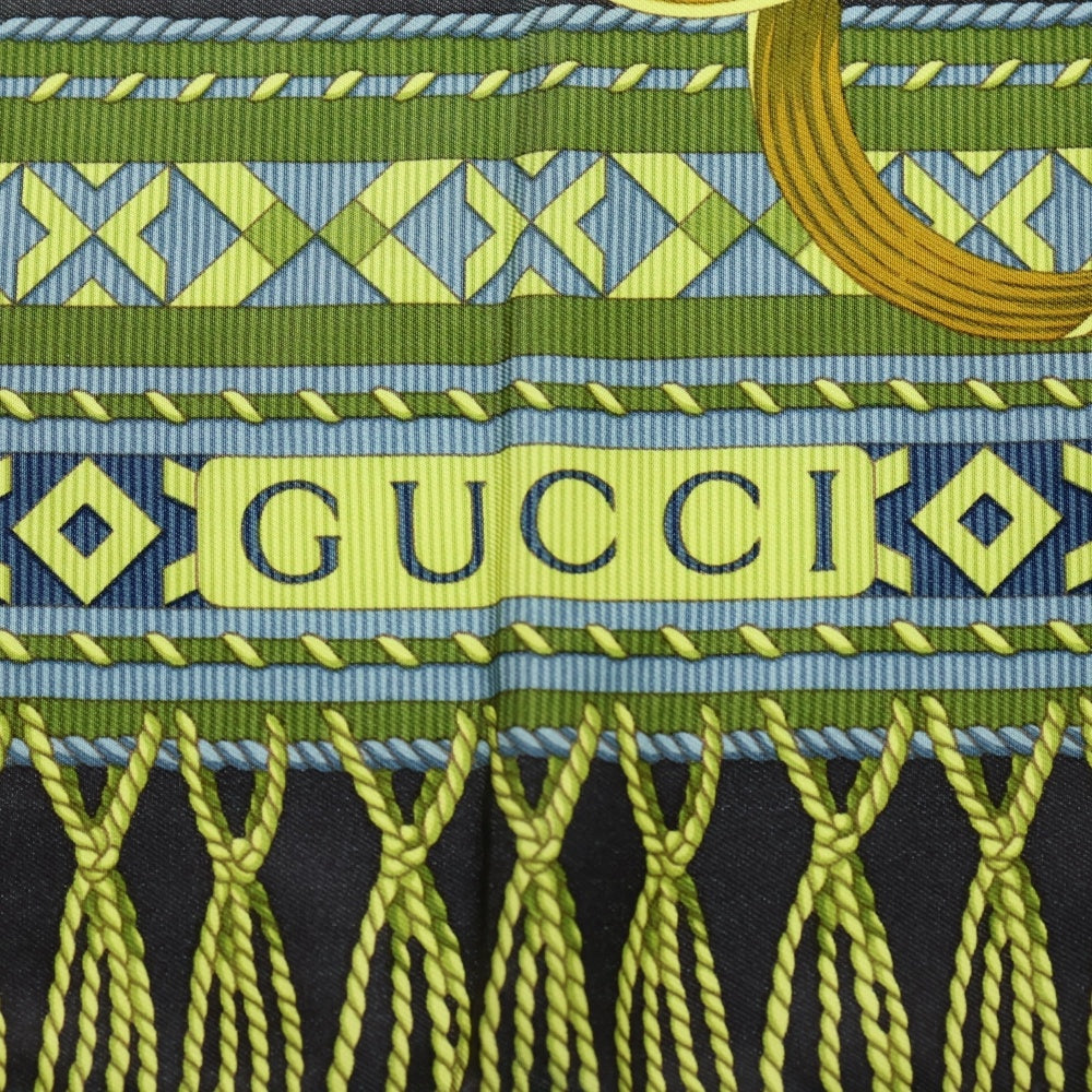 GUCCI(グッチ) ベルト柄 大判スカーフ シルク ネイビー×グリーン