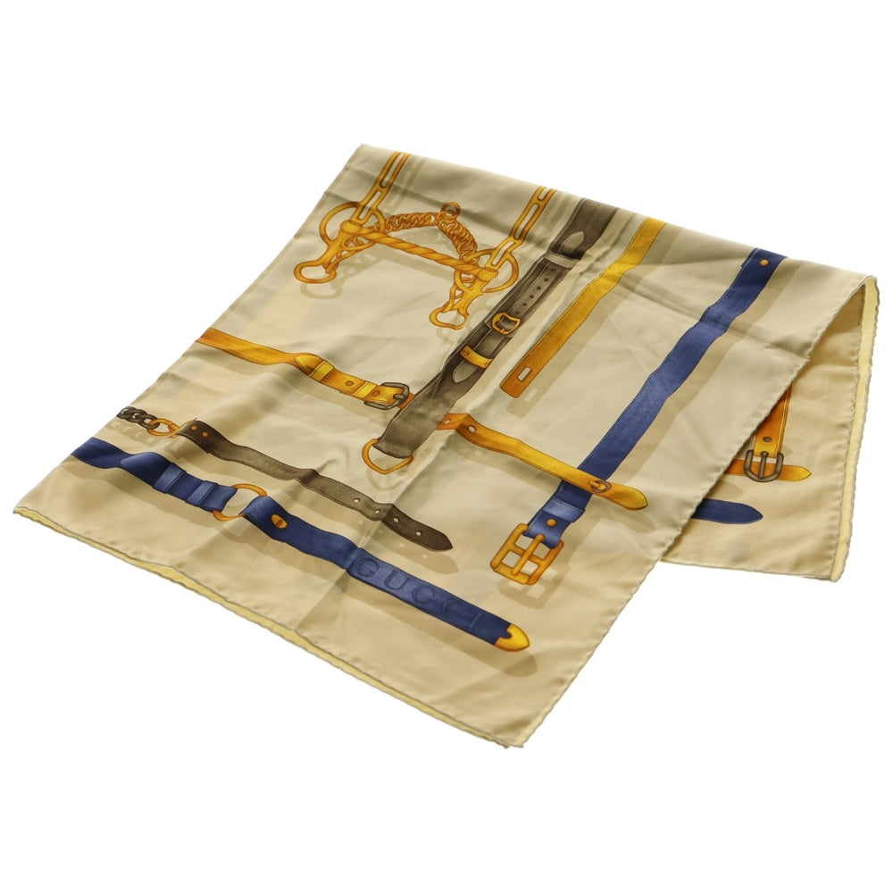 GUCCI(グッチ) ベルト柄 大判スカーフ シルク ベージュ×ブラウン