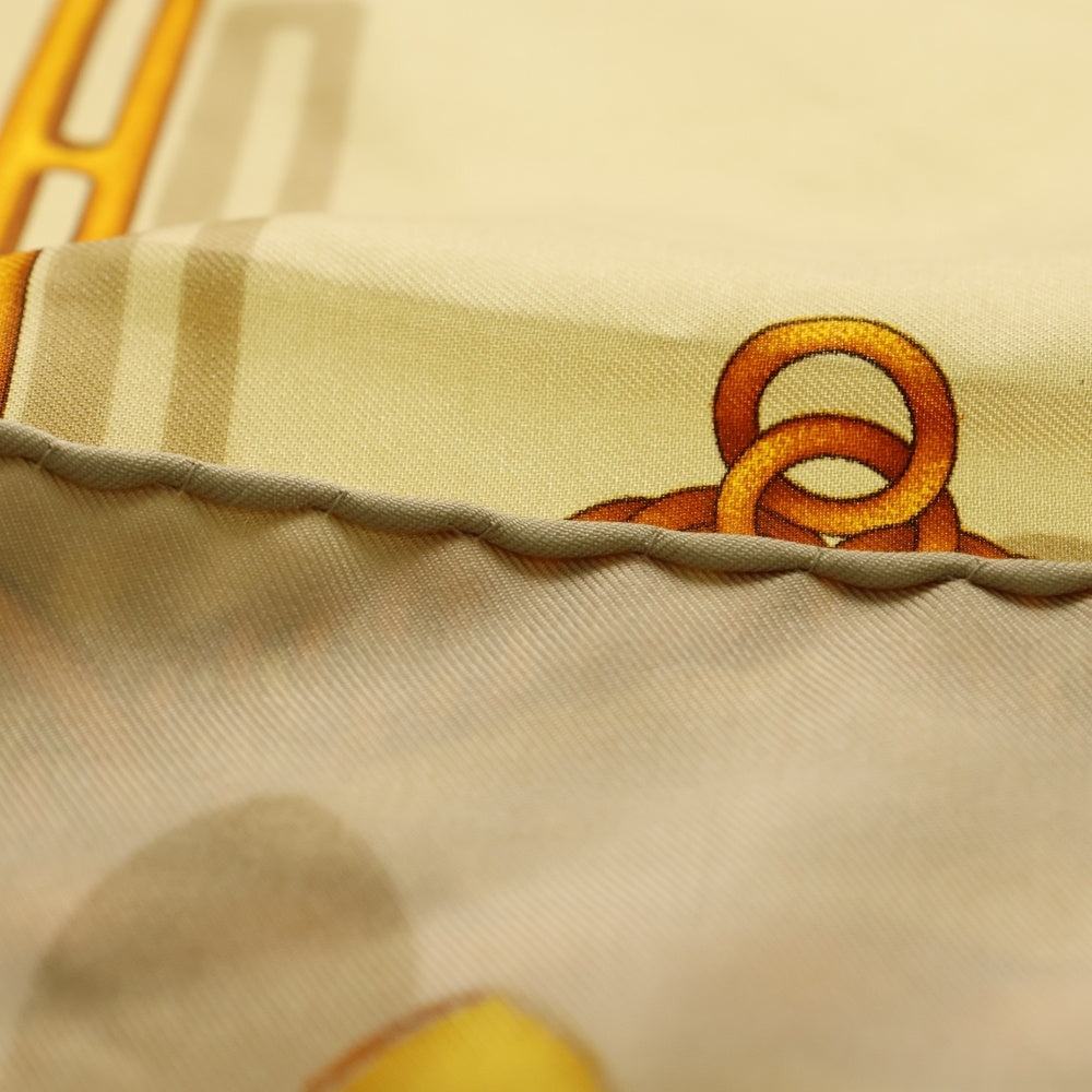 GUCCI(グッチ) ベルト柄 大判スカーフ シルク ベージュ×ブラウン