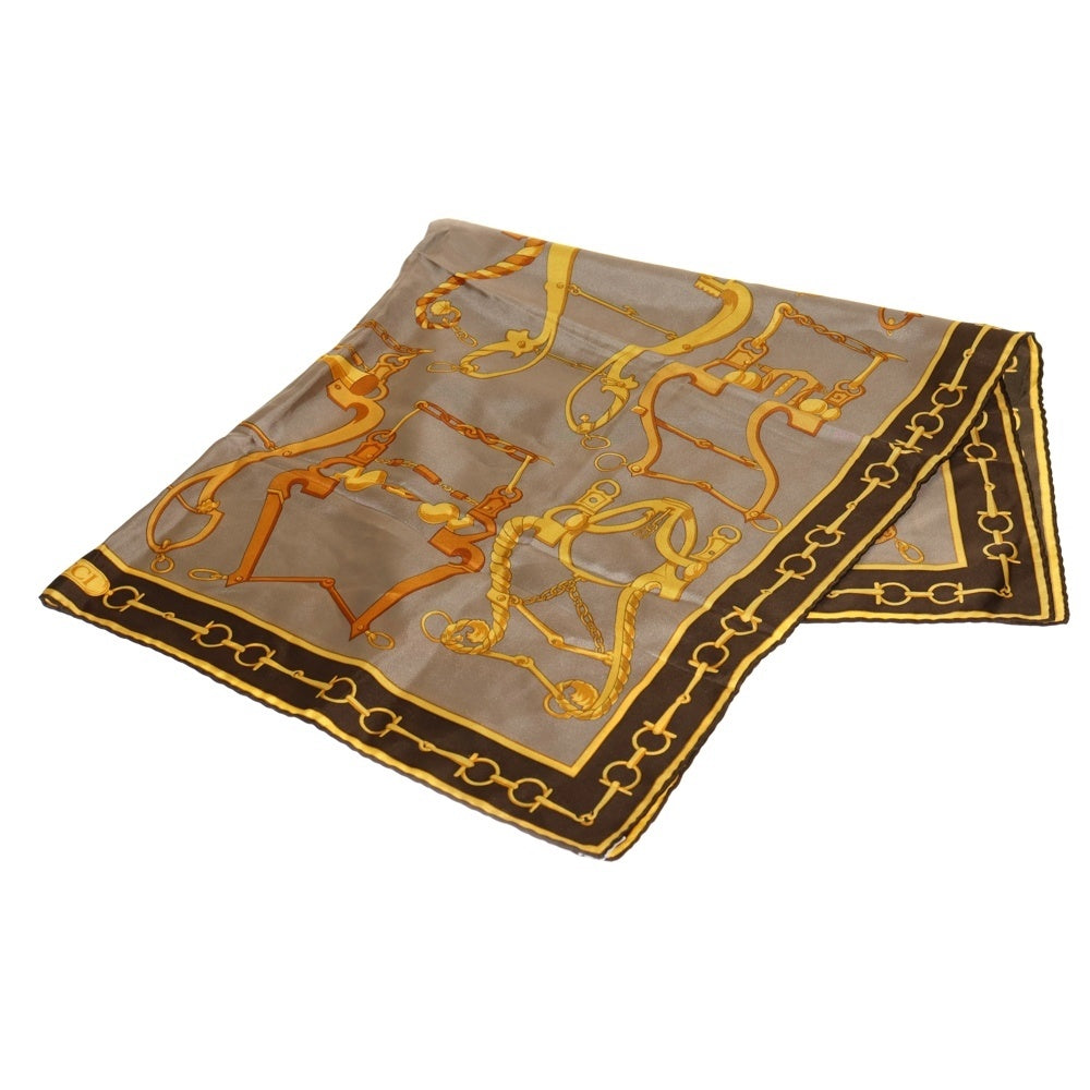 GUCCI(グッチ) ホースビット 金具柄 プリント シルクスカーフ ブラウン/ベージュ