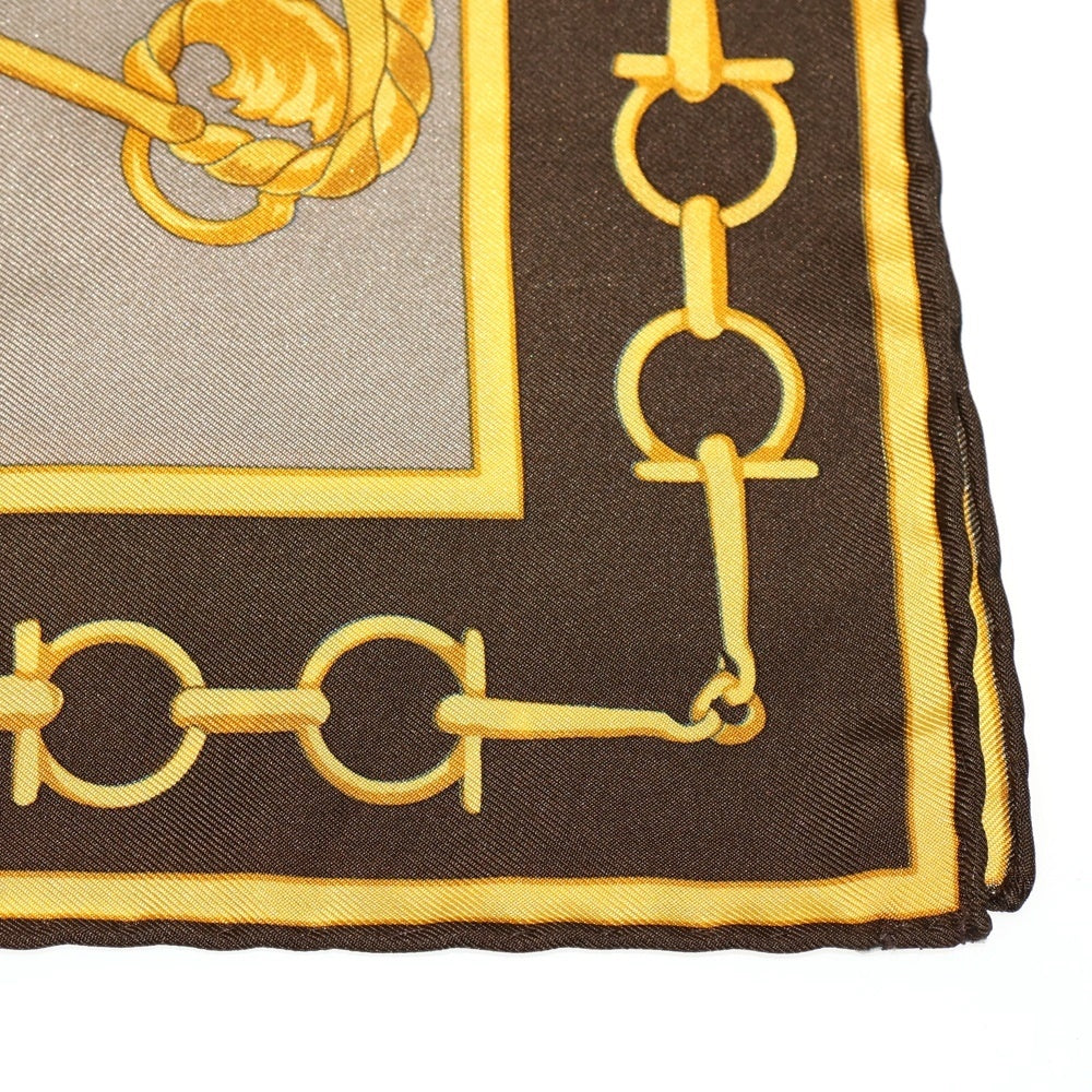 GUCCI(グッチ) ホースビット 金具柄 プリント シルクスカーフ ブラウン/ベージュ