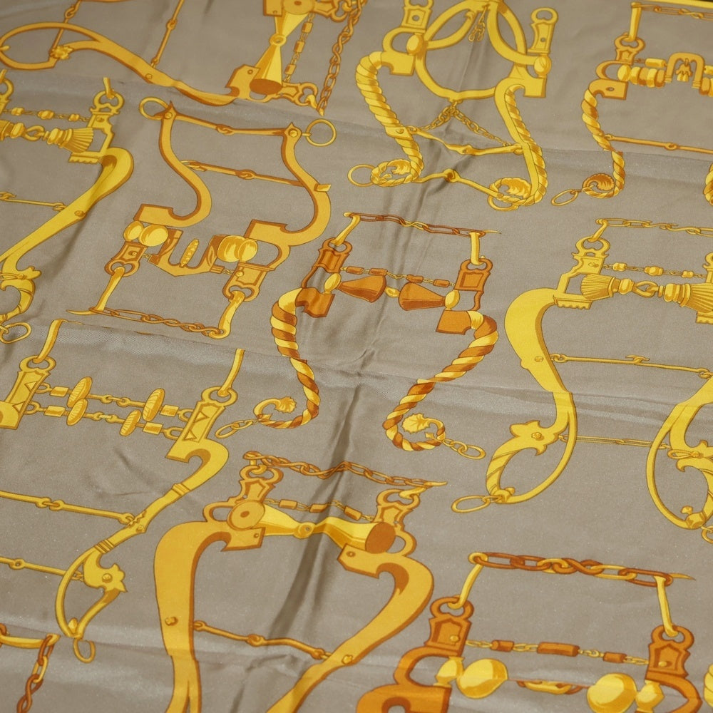 GUCCI(グッチ) ホースビット 金具柄 プリント シルクスカーフ ブラウン/ベージュ