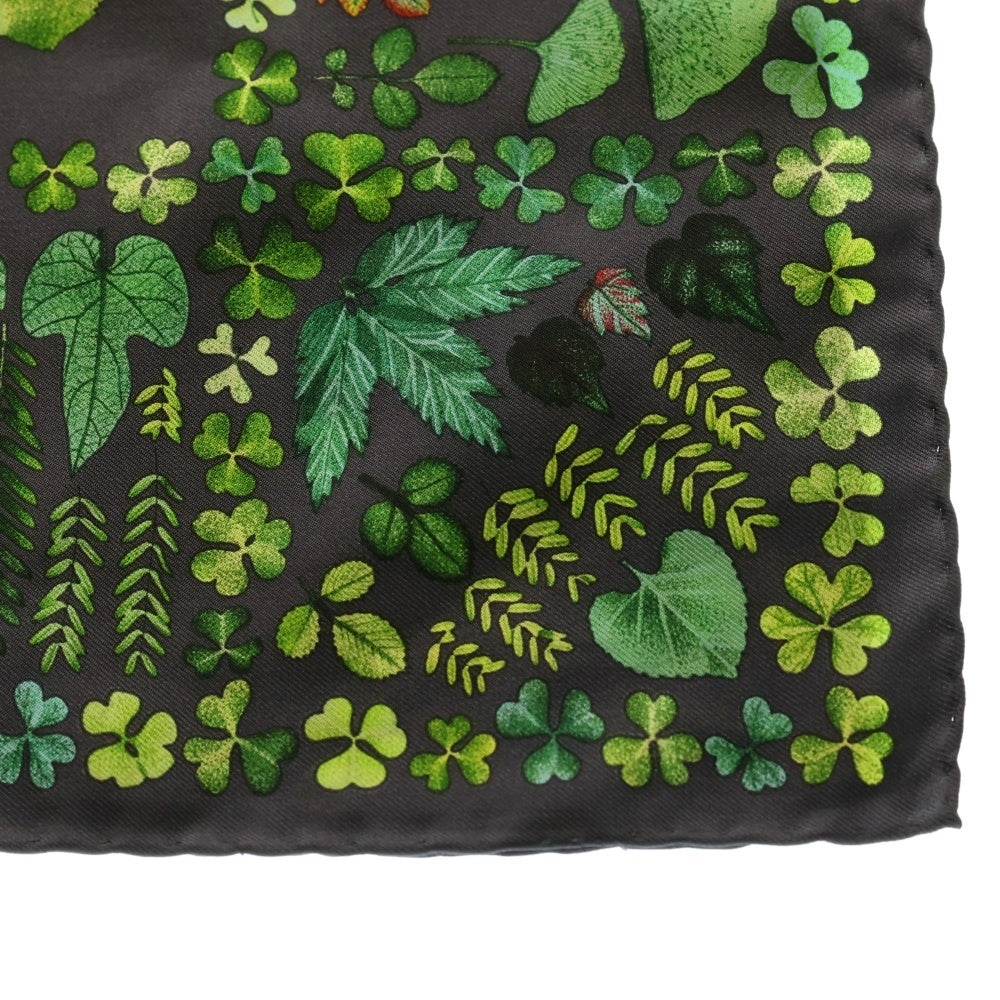 GUCCI(グッチ) 大判スカーフ シルク リーフ柄 グレー×グリーン