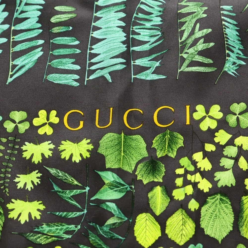 GUCCI(グッチ) 大判スカーフ シルク リーフ柄 グレー×グリーン