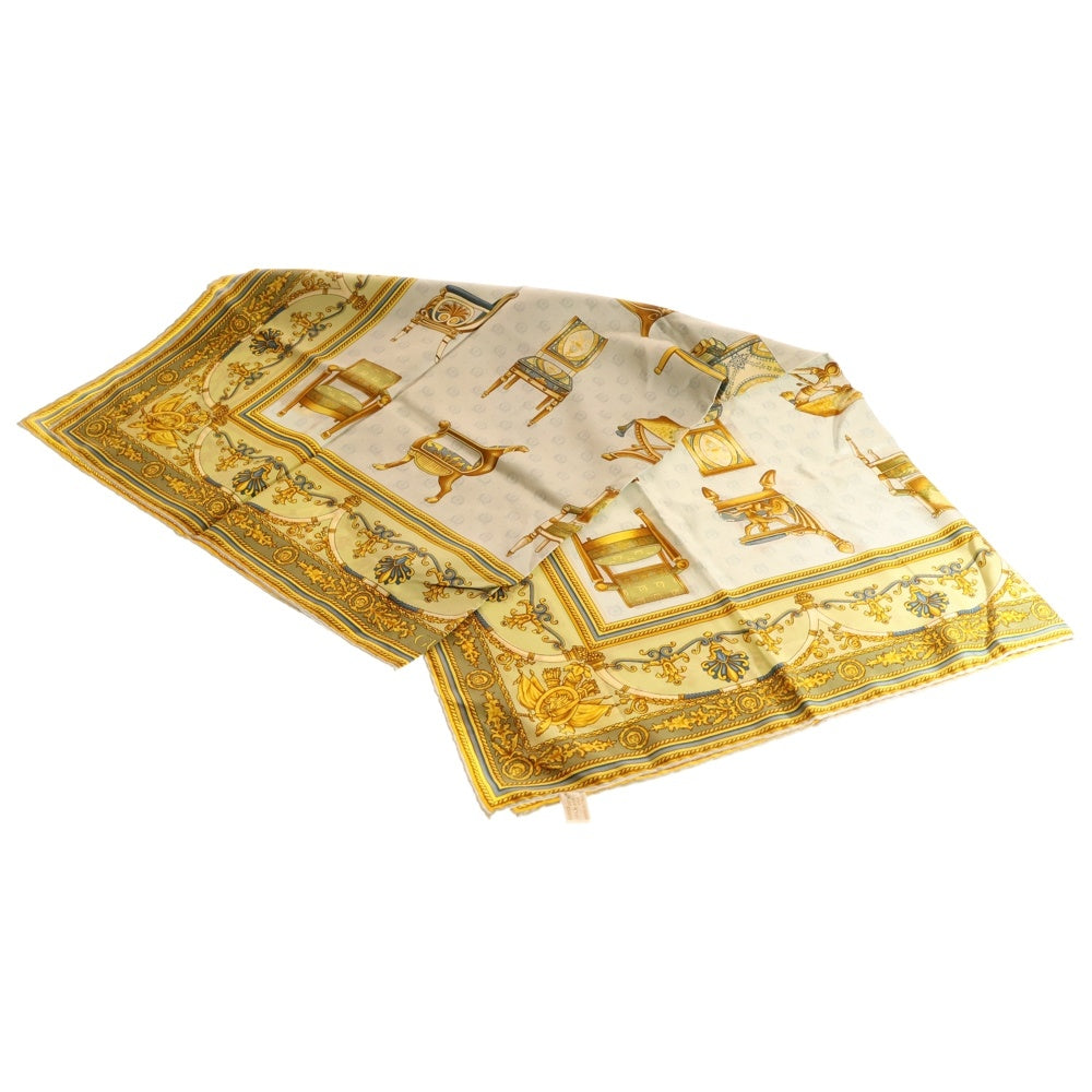 GUCCI(グッチ) 椅子柄 大判スカーフ シルク イエロー×ライトブルー