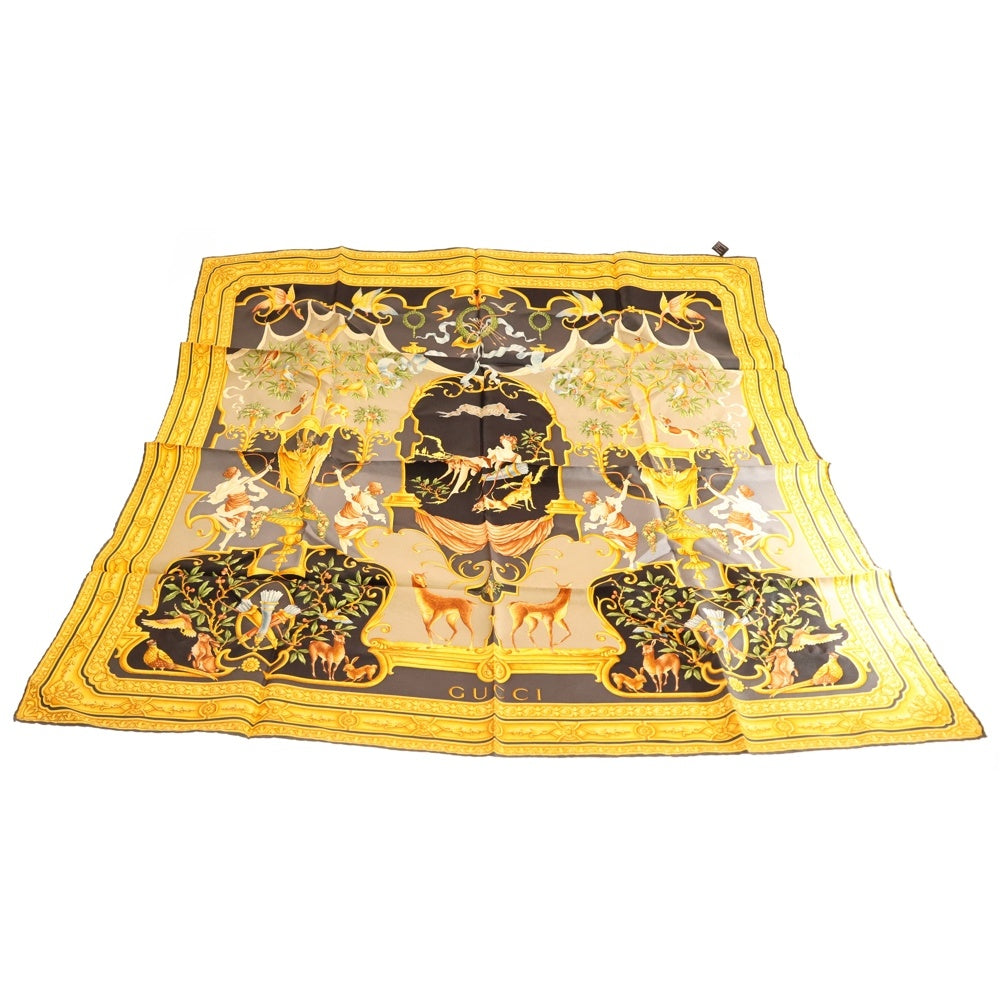 GUCCI(グッチ) ダイアナ 大判スカーフ シルク ネイビー×イエロー