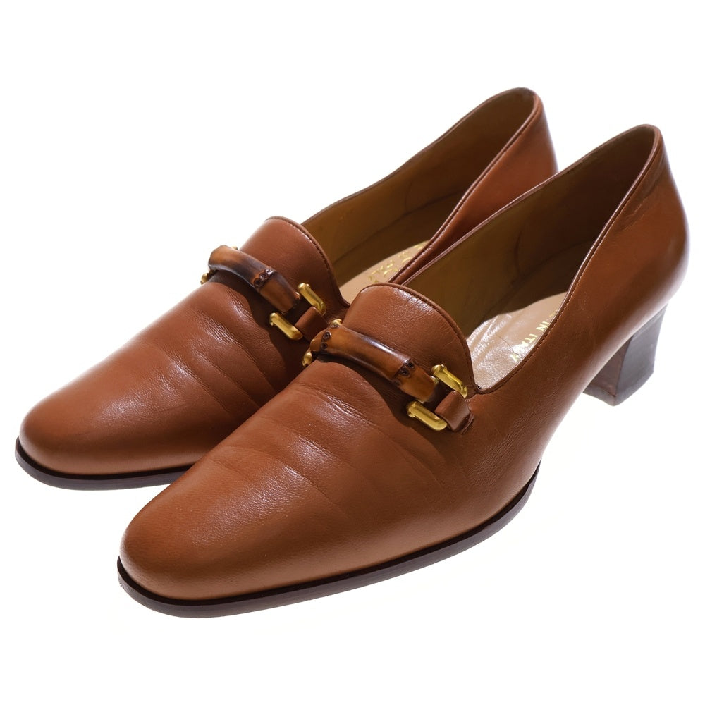 GUCCI(グッチ) バンブー ヒールローファー シューズ ブラウン レザー