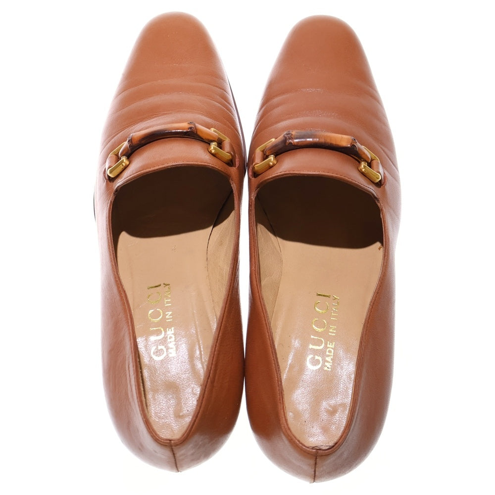 GUCCI(グッチ) バンブー ヒールローファー シューズ ブラウン レザー