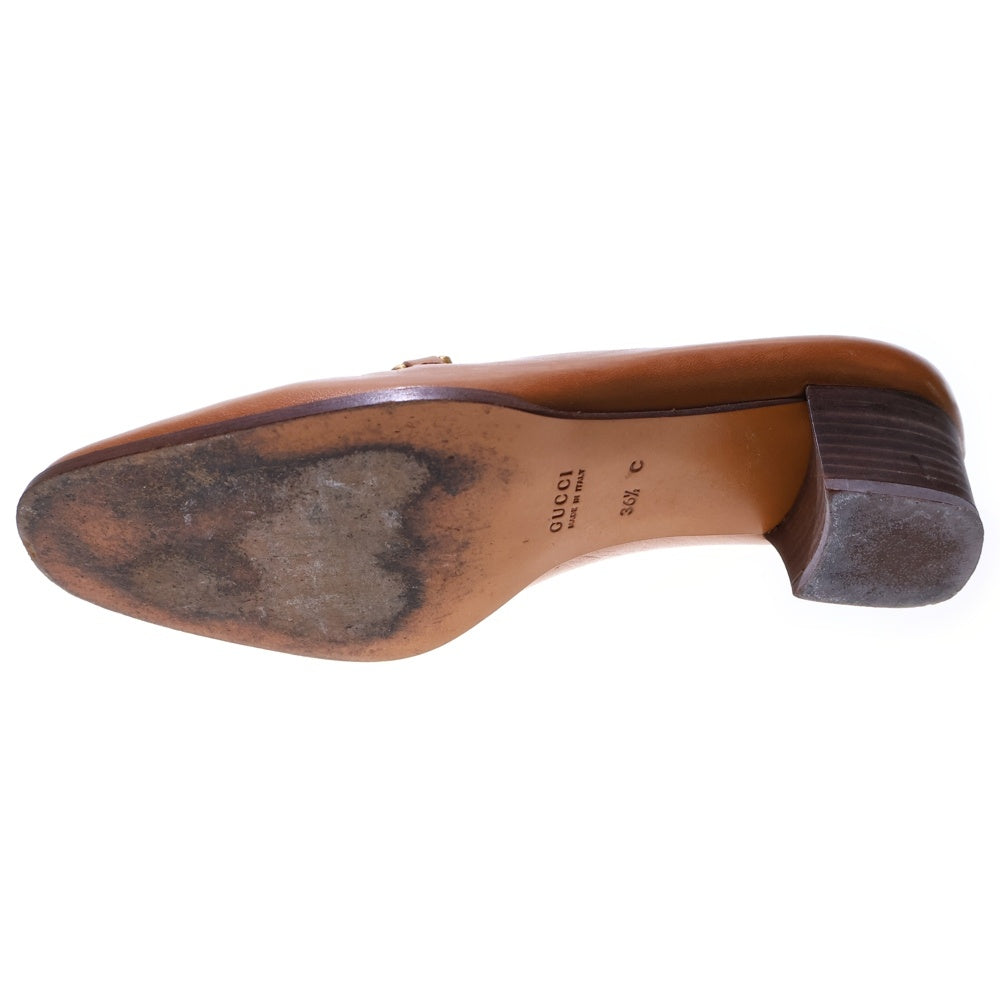 GUCCI(グッチ) バンブー ヒールローファー シューズ ブラウン レザー ゴールド金具