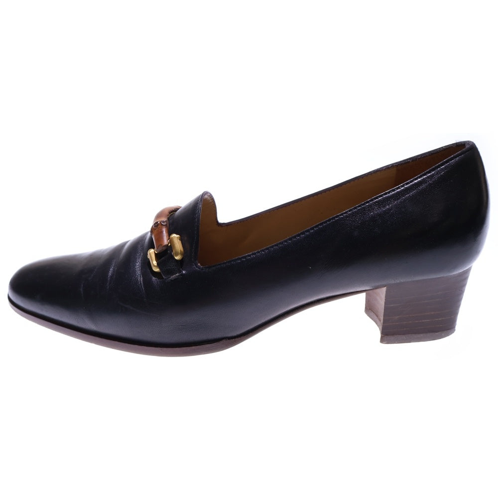 GUCCI(グッチ) バンブー ヒールローファー シューズ ブラック レザー ゴールド金具