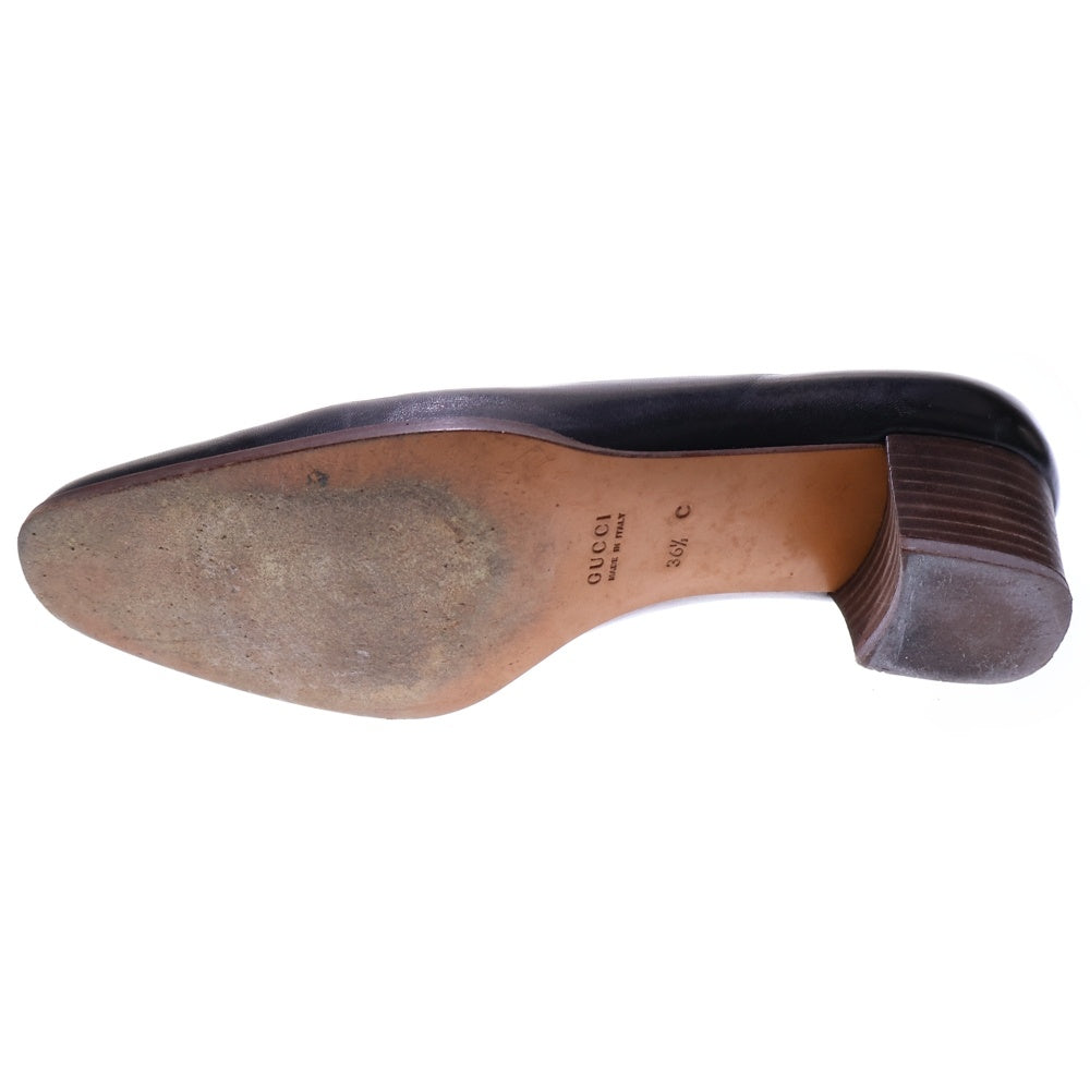 GUCCI(グッチ) バンブー ヒールローファー シューズ ブラック レザー ゴールド金具