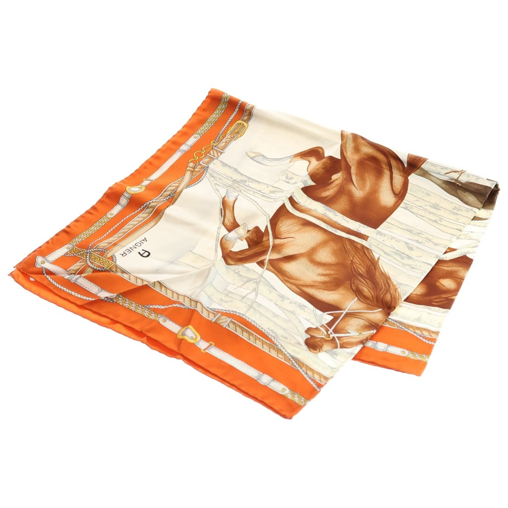 AIGNER(アイグナー) ホース柄 スカーフ オレンジ×ホワイト
