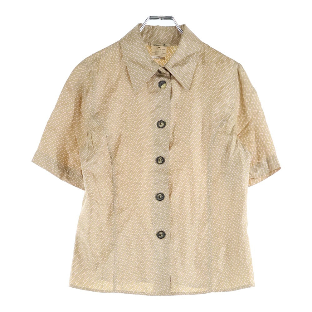 HERMES(エルメス) Hロゴ総柄プリント シルク 半袖シャツ ベージュ レディース