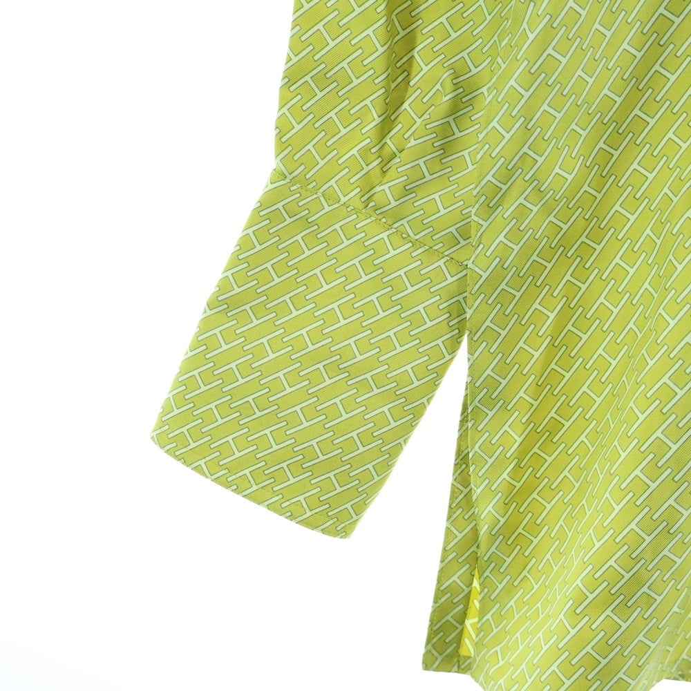 HERMES(エルメス) Hロゴ総柄プリント シルク ロングスリーブ 長袖シャツ ライトグリーン レディース