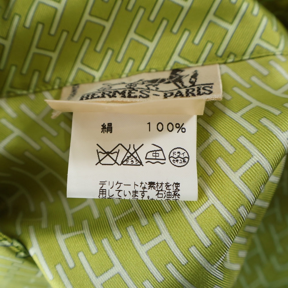 HERMES(エルメス) Hロゴ総柄プリント シルク ロングスリーブ 長袖シャツ ライトグリーン レディース
