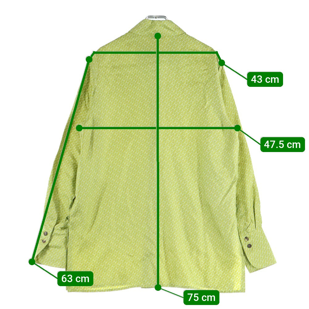 HERMES(エルメス) Hロゴ総柄プリント シルク ロングスリーブ 長袖シャツ ライトグリーン レディース