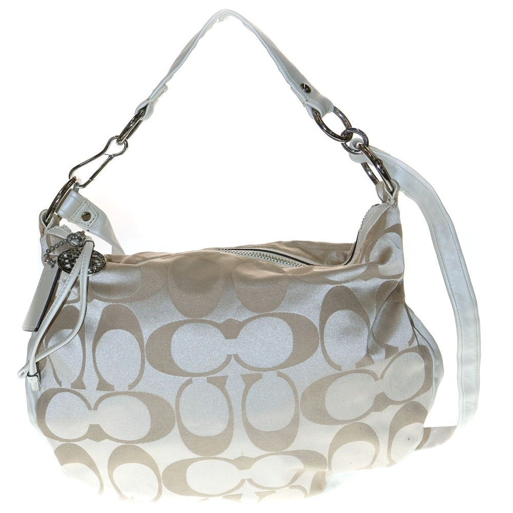 COACH(コーチ) シグネチャー コンパーチブル ホーボーバッグ 2WAYバッグ ショルダーバッグ ハンドバッグ ホワイト×ベージュ シルバー金具 13707