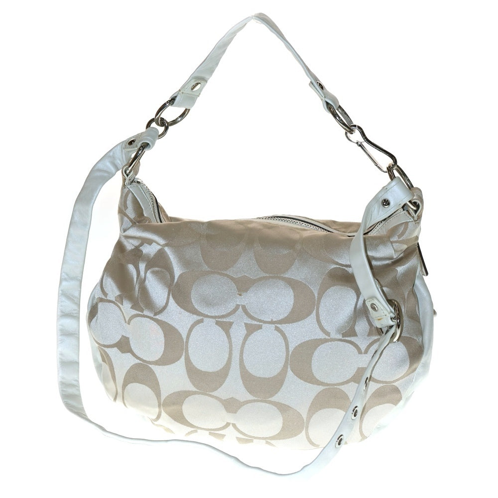 COACH(コーチ) シグネチャー コンパーチブル ホーボーバッグ 2WAYバッグ ショルダーバッグ ハンドバッグ ホワイト×ベージュ シルバー金具 13707