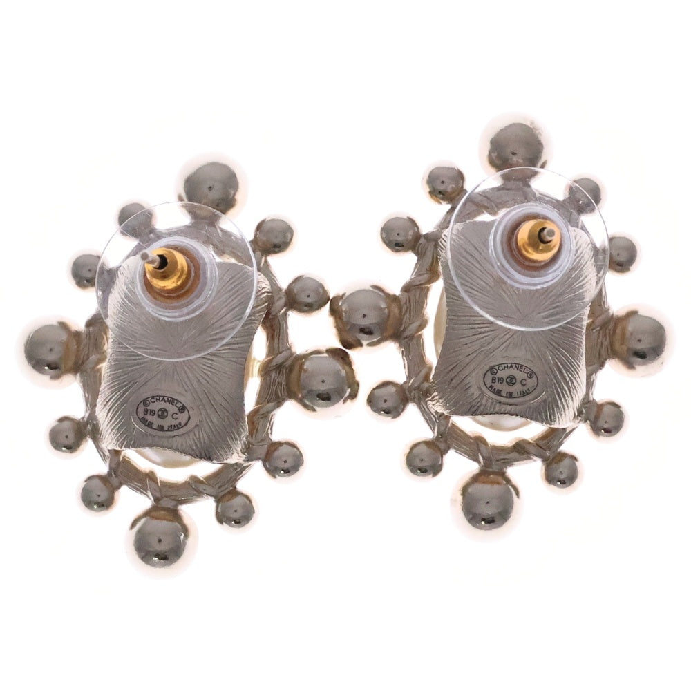 CHANEL(シャネル) ココマーク ラインストーン ピアス ホワイト×ゴールド B19C