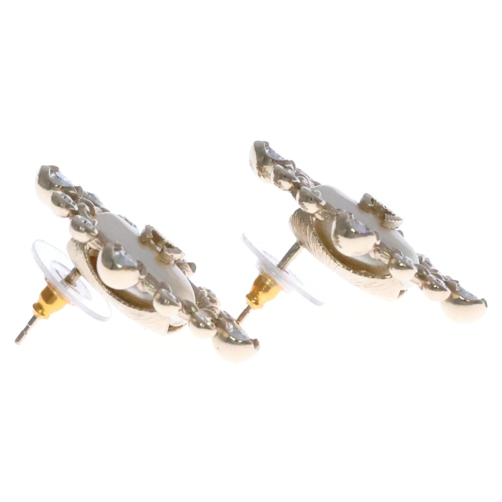 CHANEL(シャネル) ココマーク ラインストーン ピアス ホワイト×ゴールド B19C