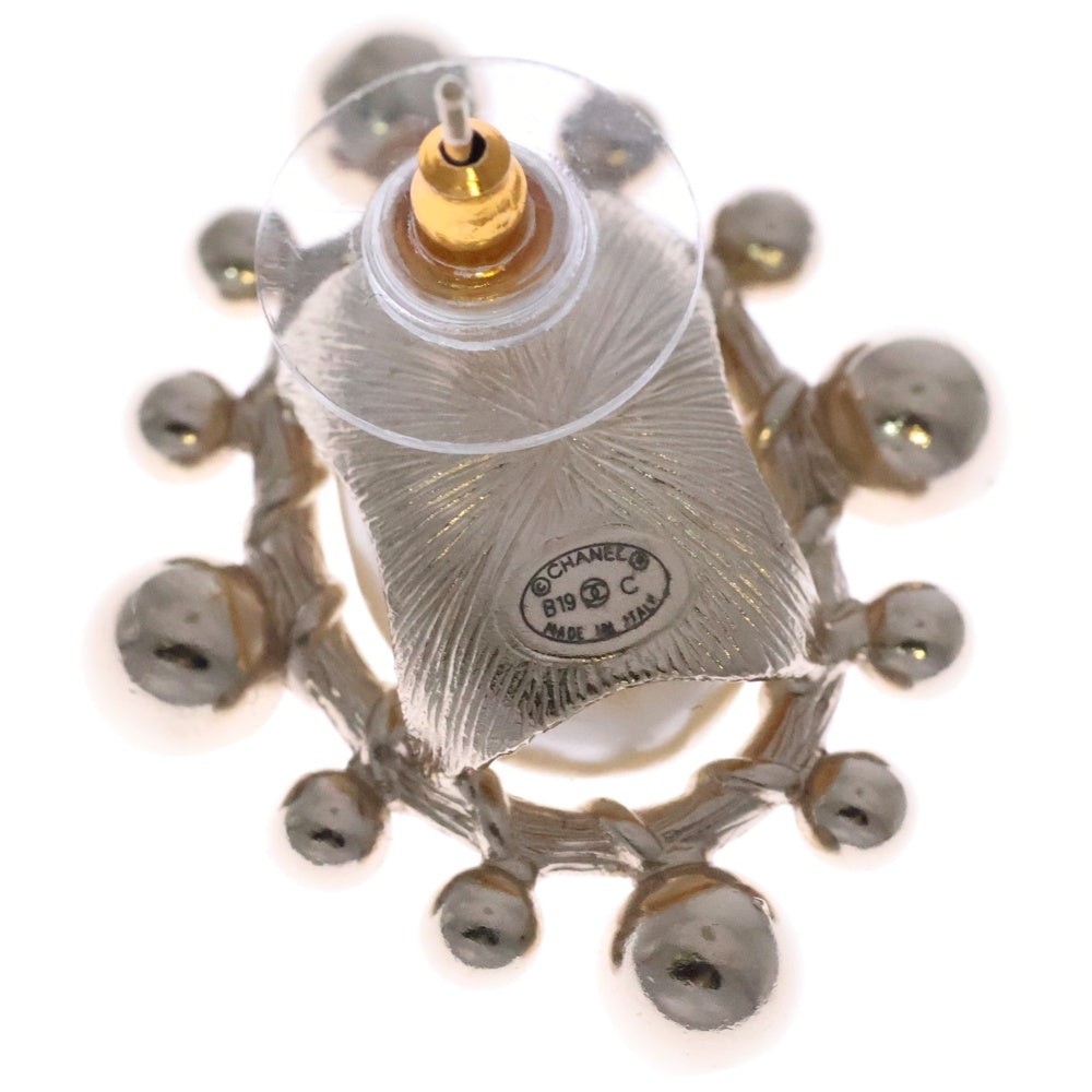 CHANEL(シャネル) ココマーク ラインストーン ピアス ホワイト×ゴールド B19C