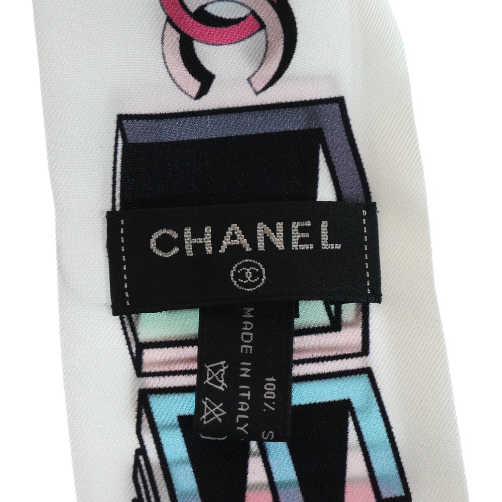 CHANEL(シャネル) ココマーク ロゴプリント ツイリー シルクスカーフ ホワイト レディース