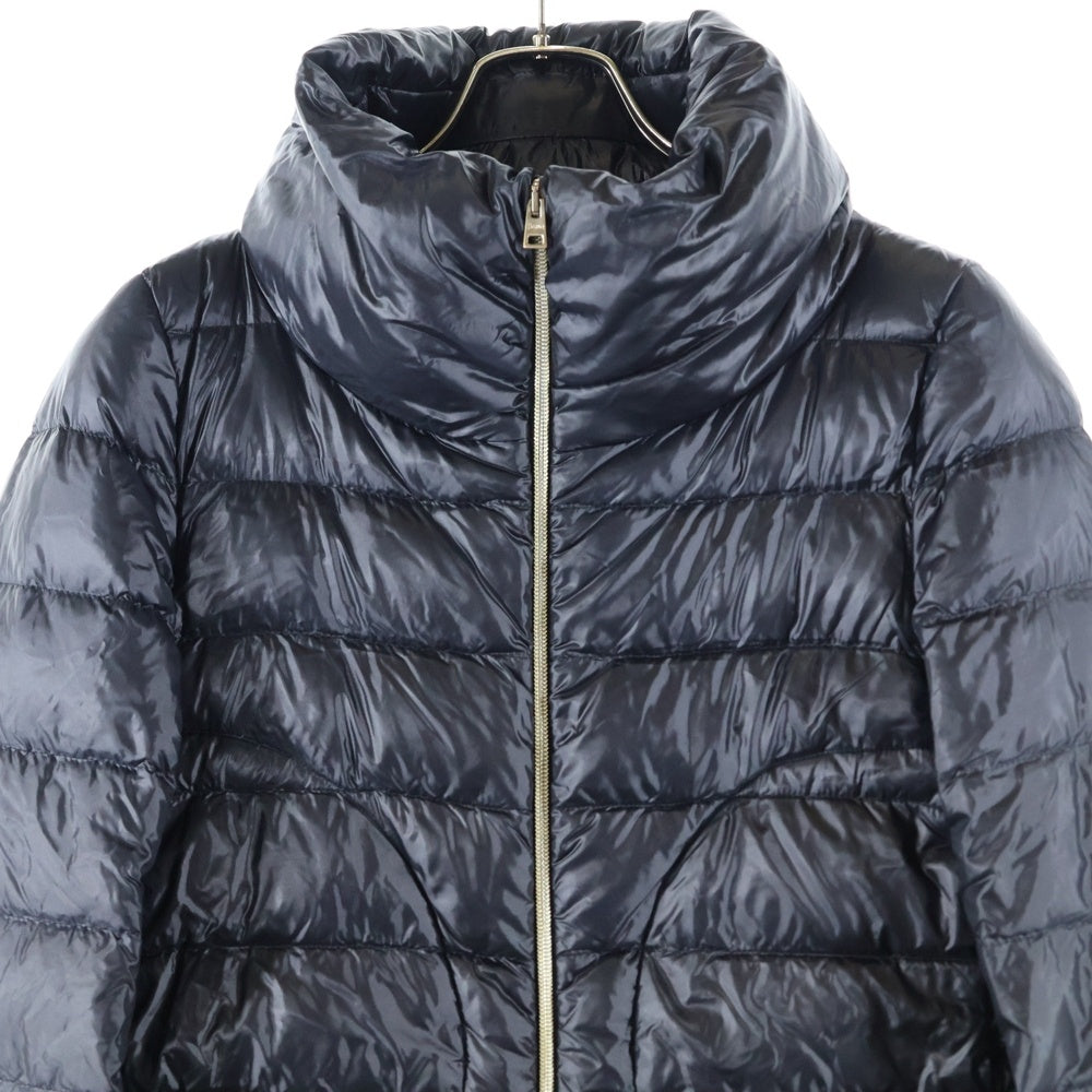 HERNO(ヘルノ) レイヤードデザイン ウール切り替え ジップアップ ダウン ロング ジャケット ブラック レディース