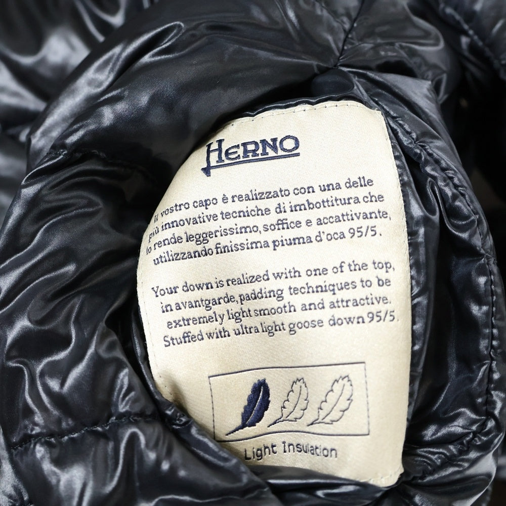 HERNO(ヘルノ) レイヤードデザイン ウール切り替え ジップアップ ダウン ロング ジャケット ブラック レディース