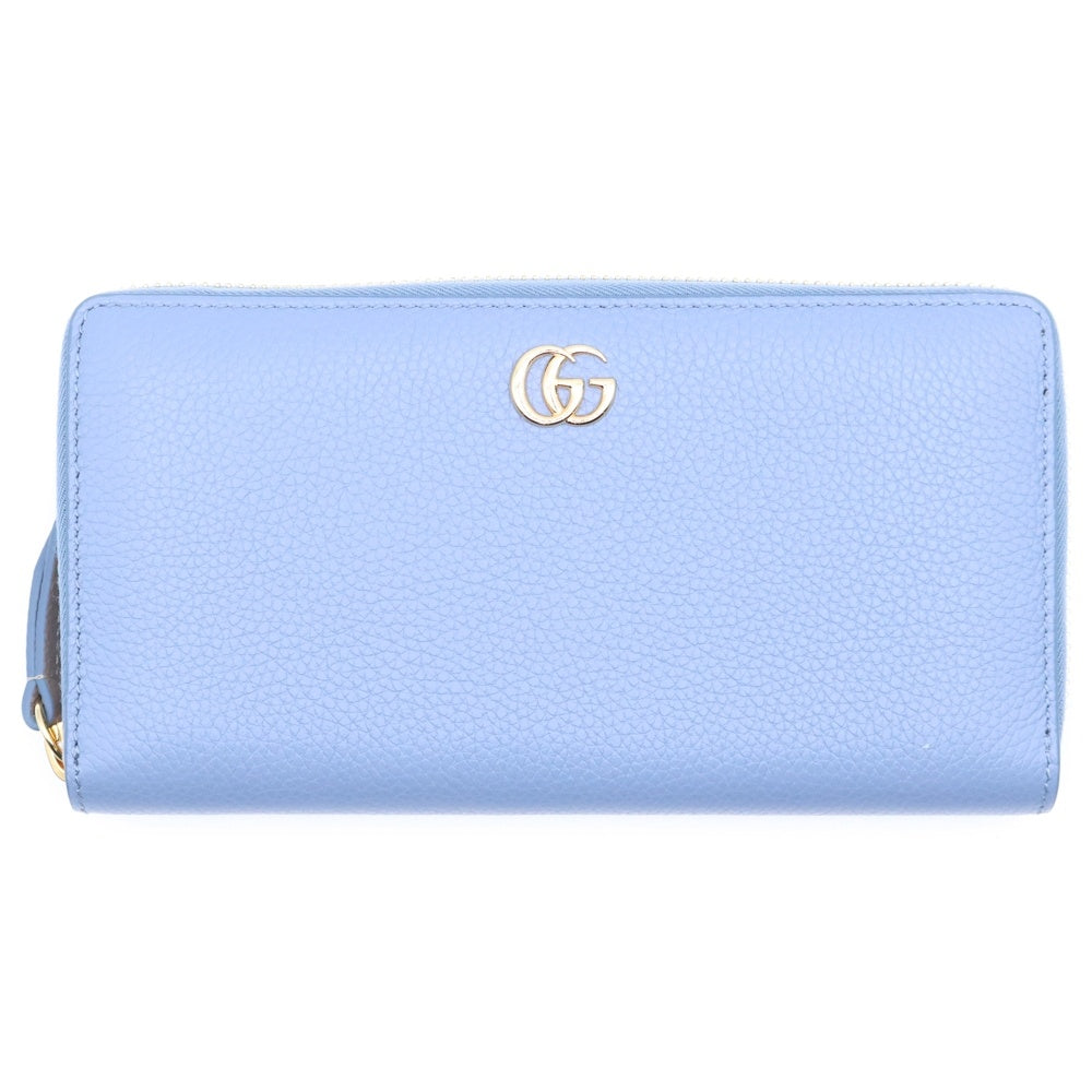 GUCCI(グッチ) ダブルG ラウンドジップ長財布 ライトブルー×ベージュ レザー ウォレット 456117