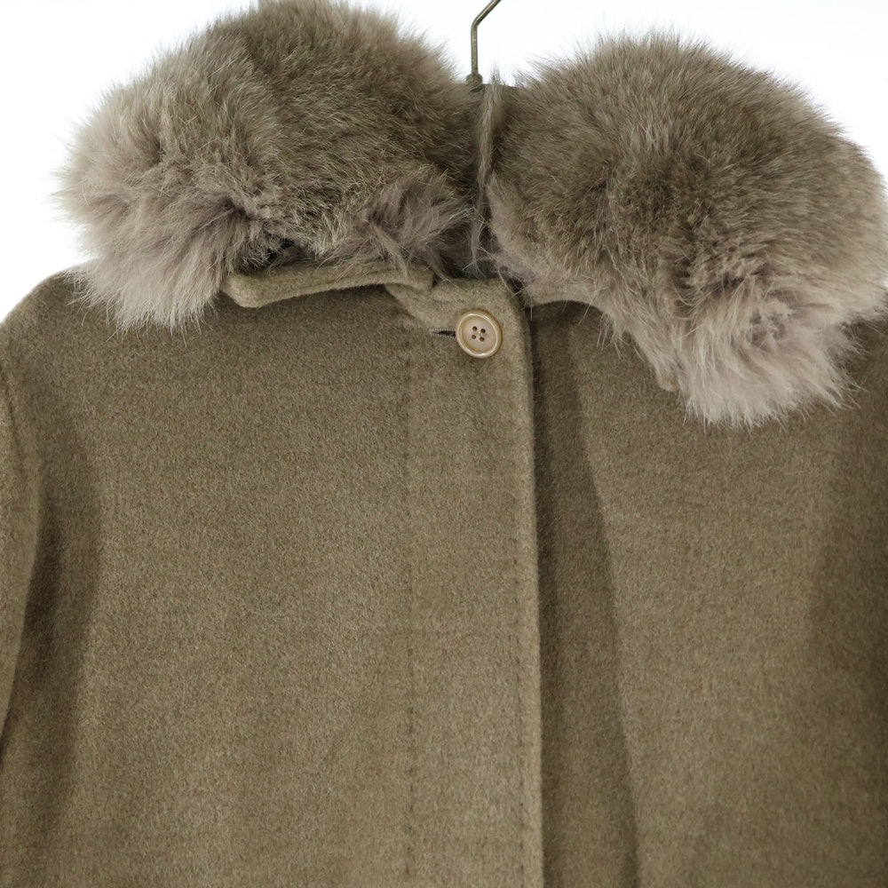 MaxMara(マックスマーラ) カシミヤ混 ウール ファー ステンカラー ロングコート ベージュ レディース
