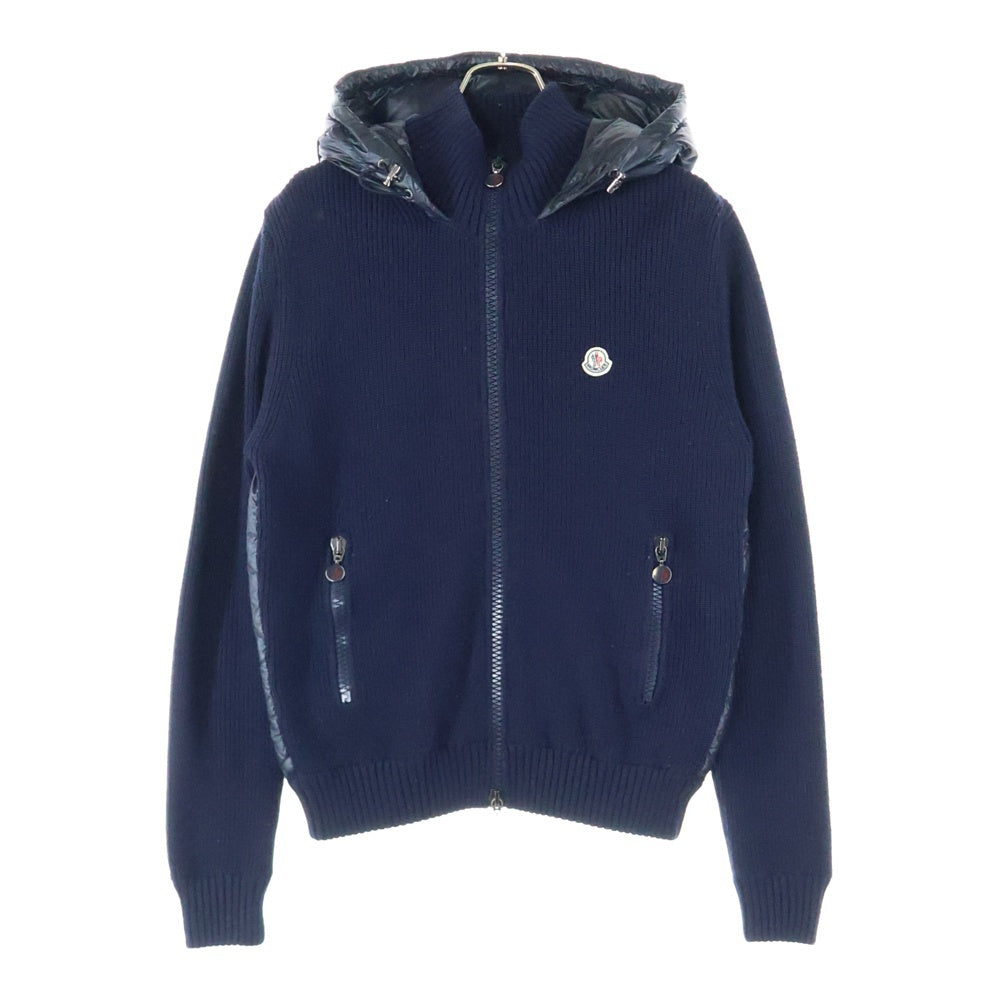 MONCLER(モンクレール) 14AW ニット切り替え ワッペンロゴ フーデッド ジップアップ ダウンジャケット ネイビー 420919436900 94111