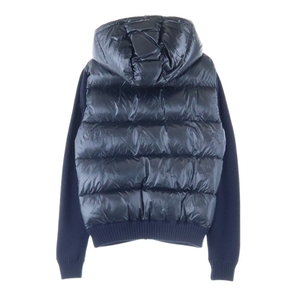 MONCLER(モンクレール) 14AW ニット切り替え ワッペンロゴ フーデッド ジップアップ ダウンジャケット ネイビー 420919436900 94111