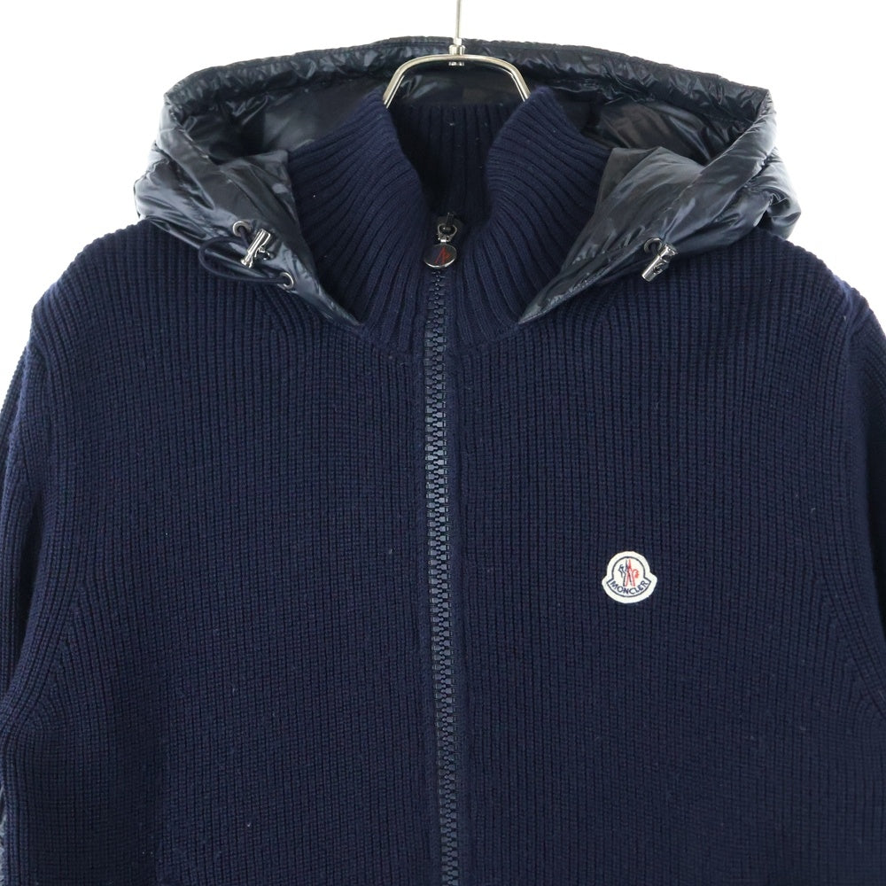 MONCLER(モンクレール) 14AW ニット切り替え ワッペンロゴ フーデッド ジップアップ ダウンジャケット ネイビー 420919436900 94111