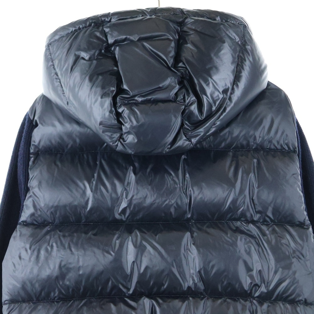MONCLER(モンクレール) 14AW ニット切り替え ワッペンロゴ フーデッド ジップアップ ダウンジャケット ネイビー 420919436900 94111