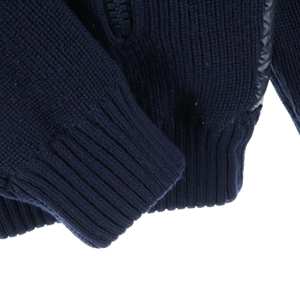 MONCLER(モンクレール) 14AW ニット切り替え ワッペンロゴ フーデッド ジップアップ ダウンジャケット ネイビー 420919436900 94111