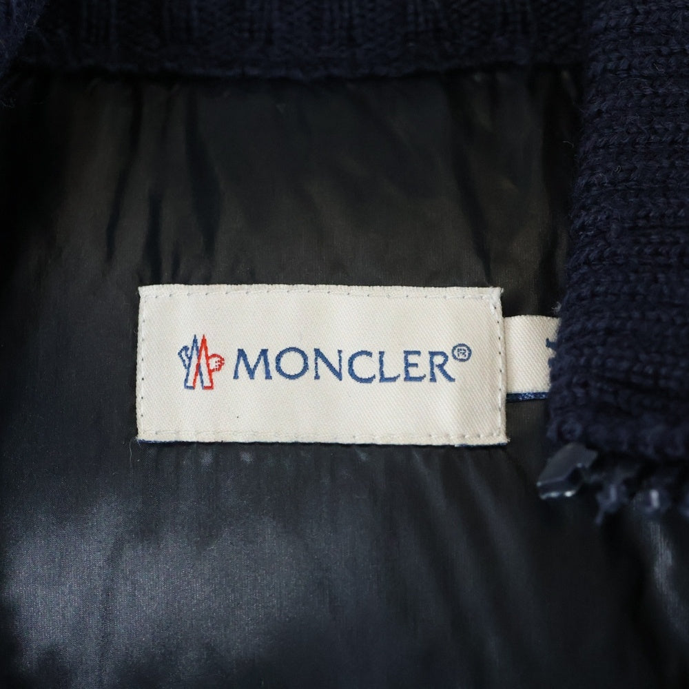 MONCLER(モンクレール) 14AW ニット切り替え ワッペンロゴ フーデッド ジップアップ ダウンジャケット ネイビー 420919436900 94111