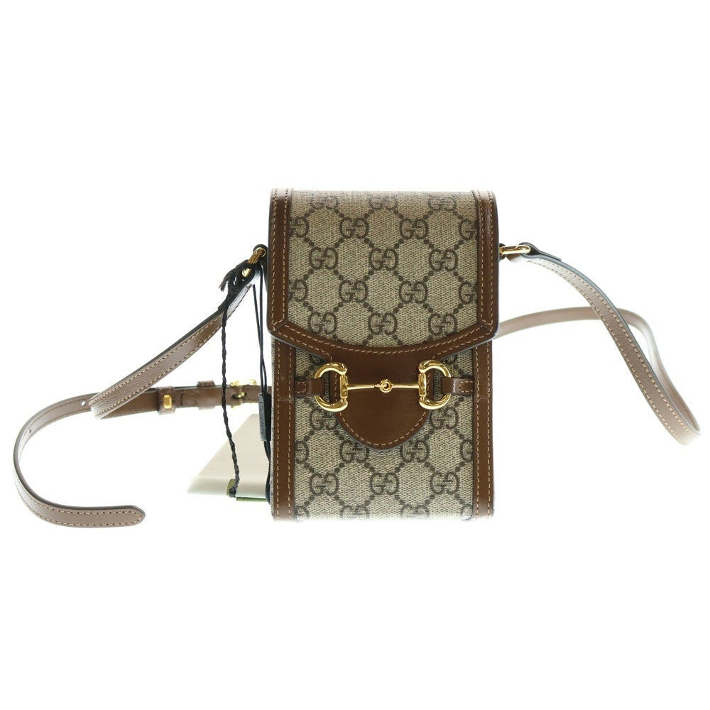 GUCCI(グッチ) GGスプリーム ホースビット ミニ ショルダーバッグ ポシェット ブラウン PVC×レザー