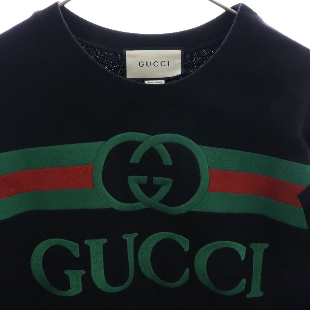 GUCCI(グッチ) インターロッキングG シェリーライン ロゴ刺繍 クルーネック プルオーバー スウェットトレーナー ブラック 469250