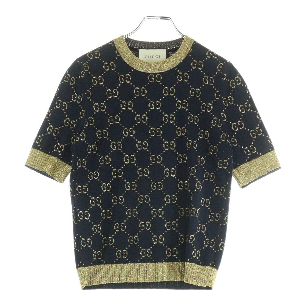 GUCCI(グッチ) GGコットンラメ ニット 半袖Tシャツ ネイビー×ゴールド 526759