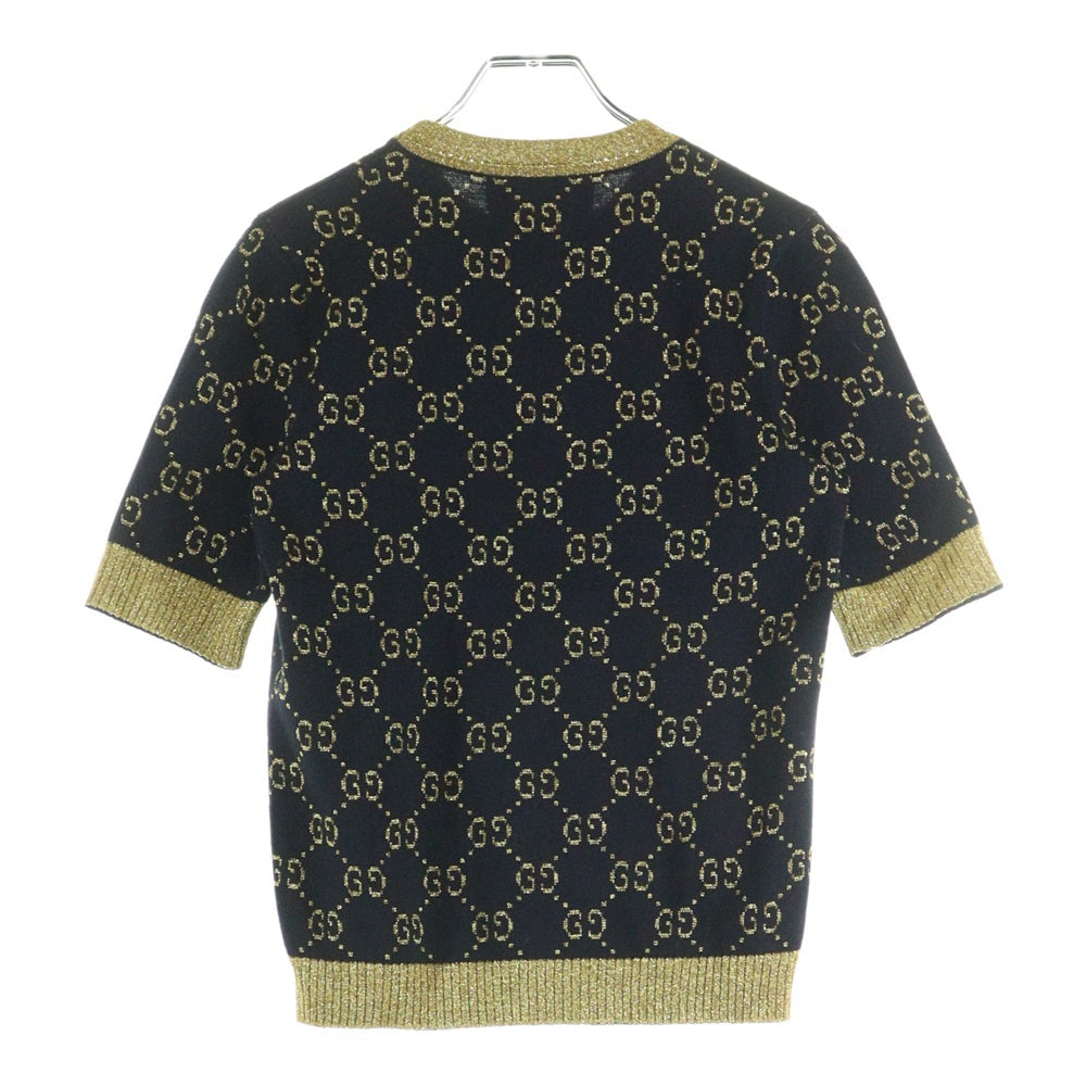 GUCCI(グッチ) GGコットンラメ ニット 半袖Tシャツ ネイビー×ゴールド 526759