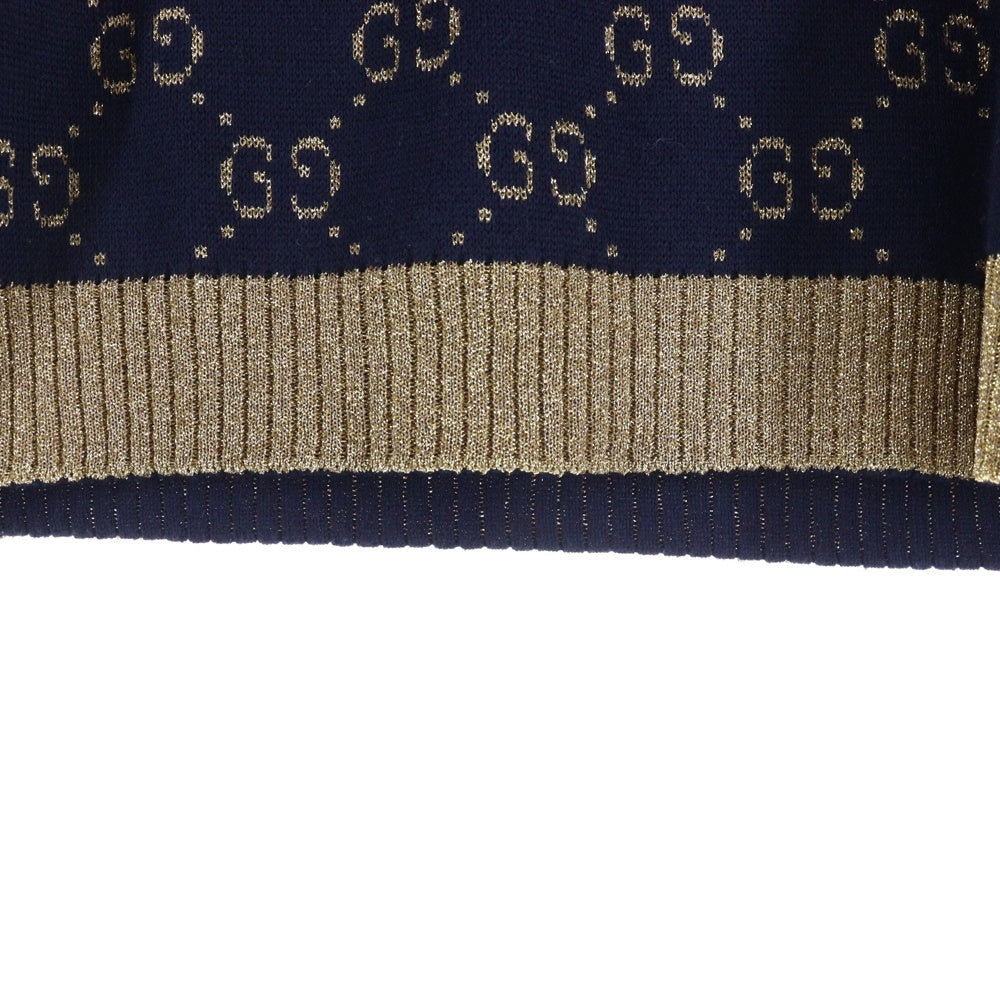 GUCCI(グッチ) GGコットンラメ ニット 半袖Tシャツ ネイビー×ゴールド 526759