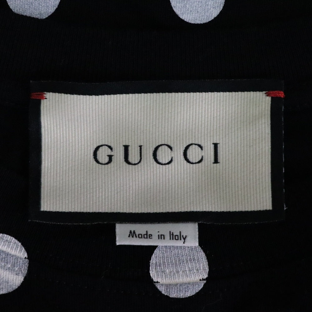 GUCCI(グッチ) ドット総柄 インターロッキングG ヴィンテージロゴ プリント クルーネック 半袖Tシャツ カットソー ブラック 615044