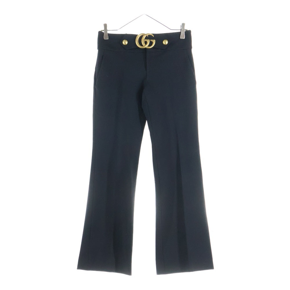 GUCCI(グッチ) GGマーモント バックル ビスコース セミフレア スラックスパンツ トラウザーズ ブラック/ゴールド レディース 462569