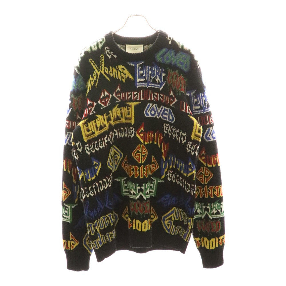 GUCCI(グッチ) 18AW Metal Mix Wool Sweater メタルロゴ ミックス マルチカラー ウール クルーネック プルオーバー 長袖ニット セーター ブラック 548945