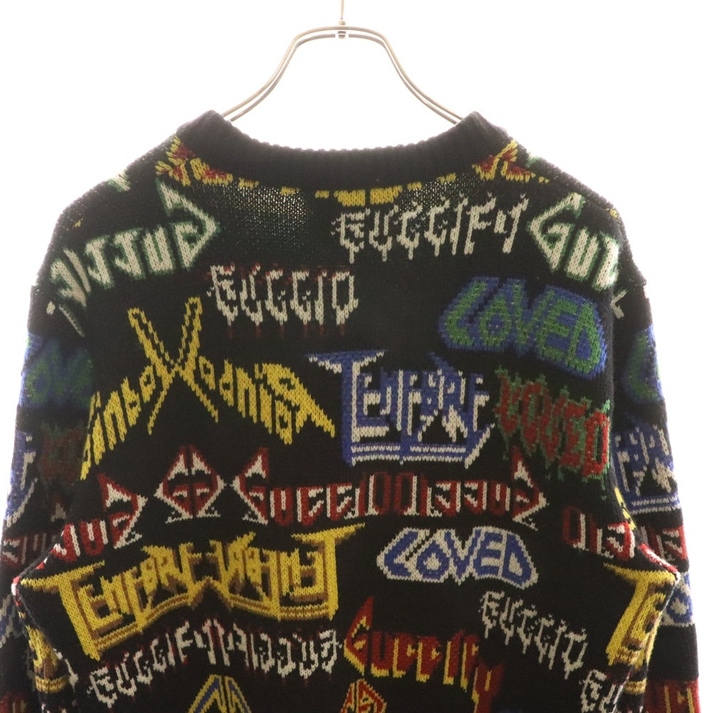 GUCCI(グッチ) 18AW Metal Mix Wool Sweater メタルロゴ ミックス マルチカラー ウール クルーネック プルオーバー 長袖ニット セーター ブラック 548945