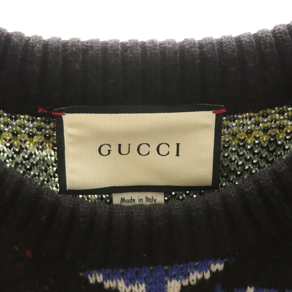 GUCCI(グッチ) 18AW Metal Mix Wool Sweater メタルロゴ ミックス マルチカラー ウール クルーネック プルオーバー 長袖ニット セーター ブラック 548945