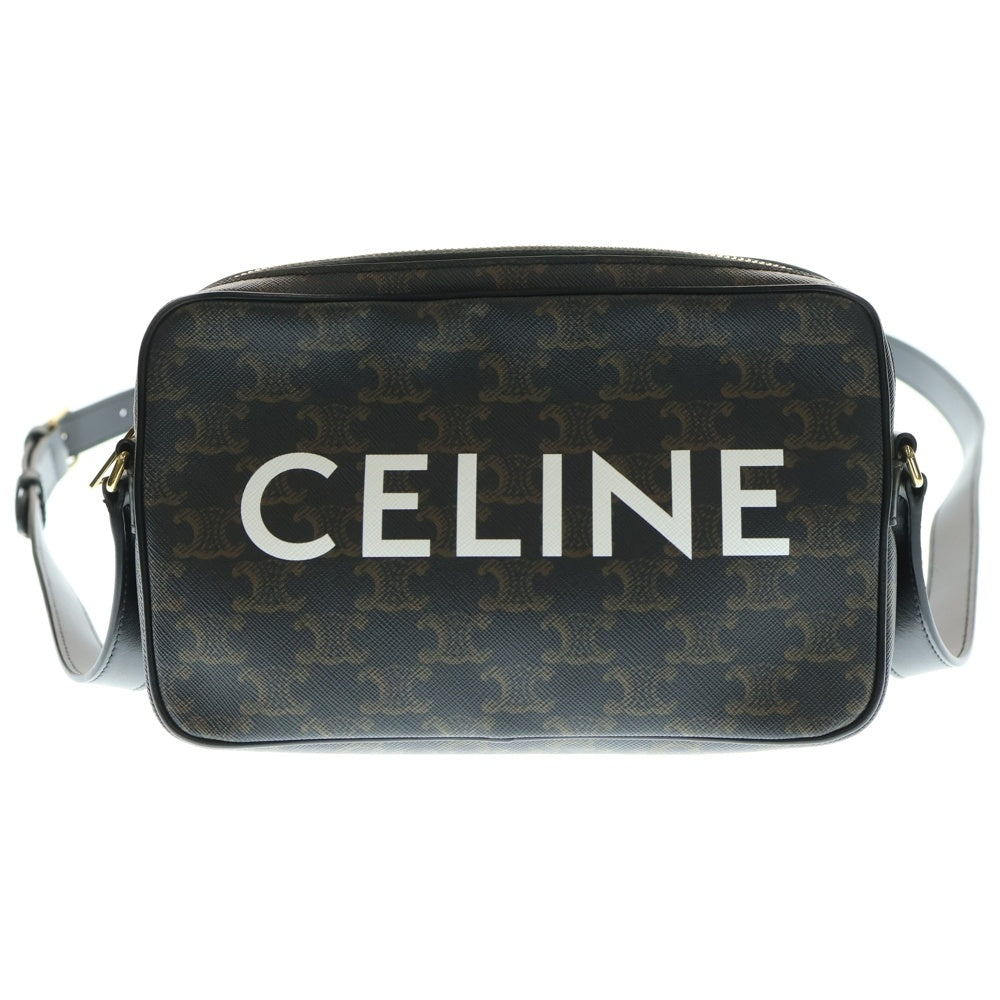 CELINE(セリーヌ) トリオンフ ロゴ PVC レザー ミディアム メッセンジャー ショルダーバッグ ゴールド金具 ブラウン/ブラック 19450 2CIM 38OG