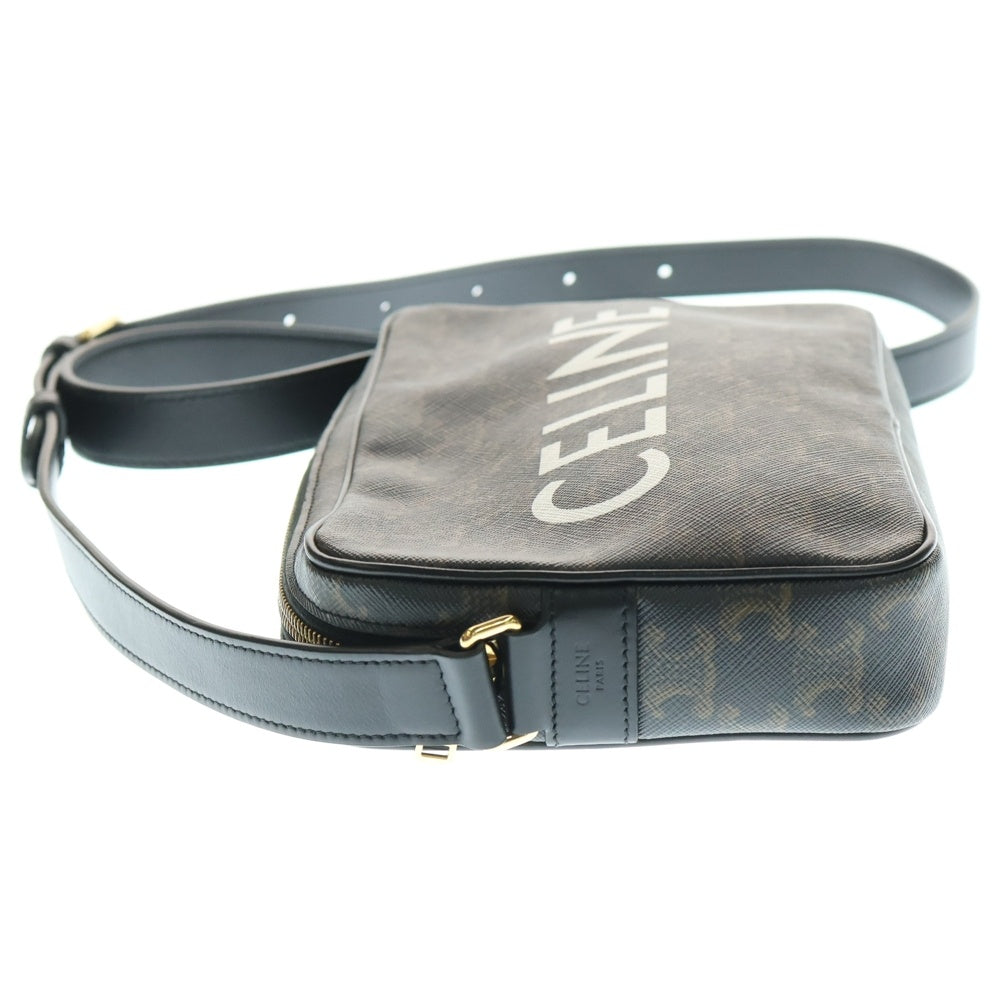 CELINE(セリーヌ) トリオンフ ロゴ PVC レザー ミディアム メッセンジャー ショルダーバッグ ゴールド金具 ブラウン/ブラック 19450 2CIM 38OG