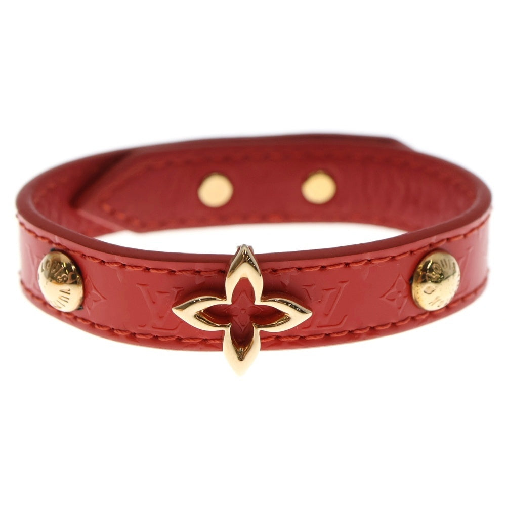LOUIS VUITTON(ルイヴィトン) モノグラムフラワー レザー ブレスレット バングル ゴールド金具 レッド レディース M6535